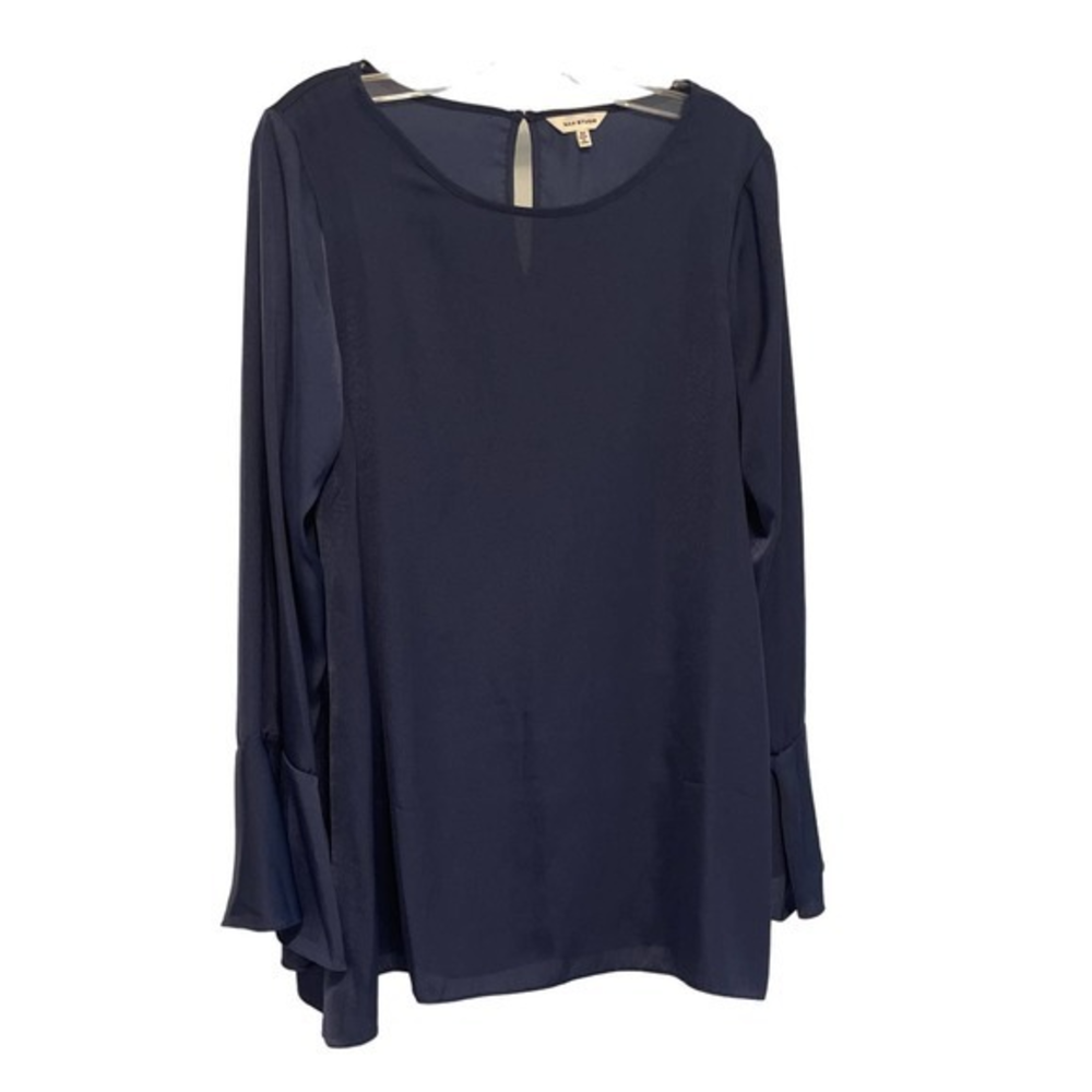 Max Studio Navy Blue Bell Sleeve Blouse Keyhole Back‎ Top 6707C32 Mens Medium